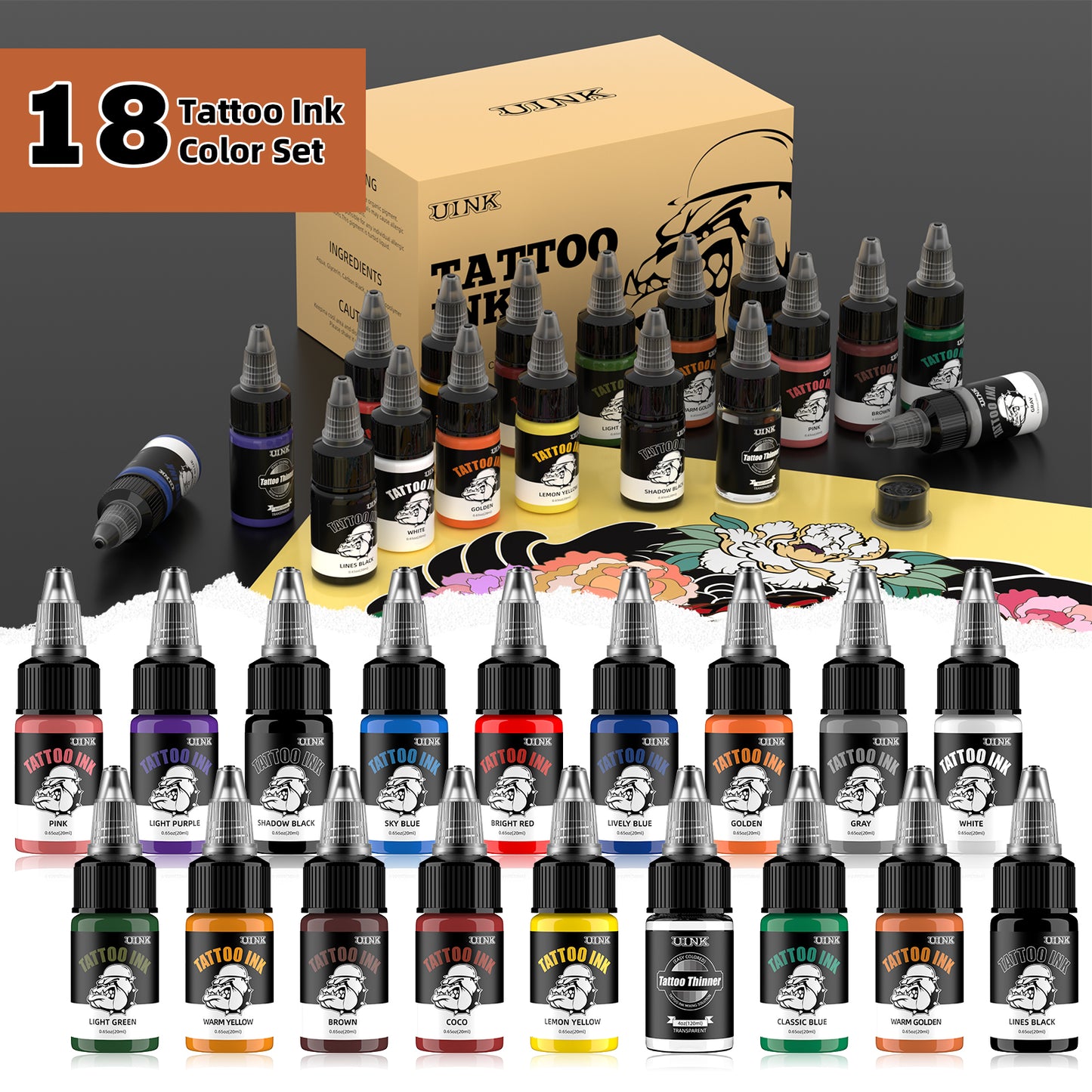 UINK 18-Color Tattoo Ink Set | The Top Choice for Tattoos Premium Pigments