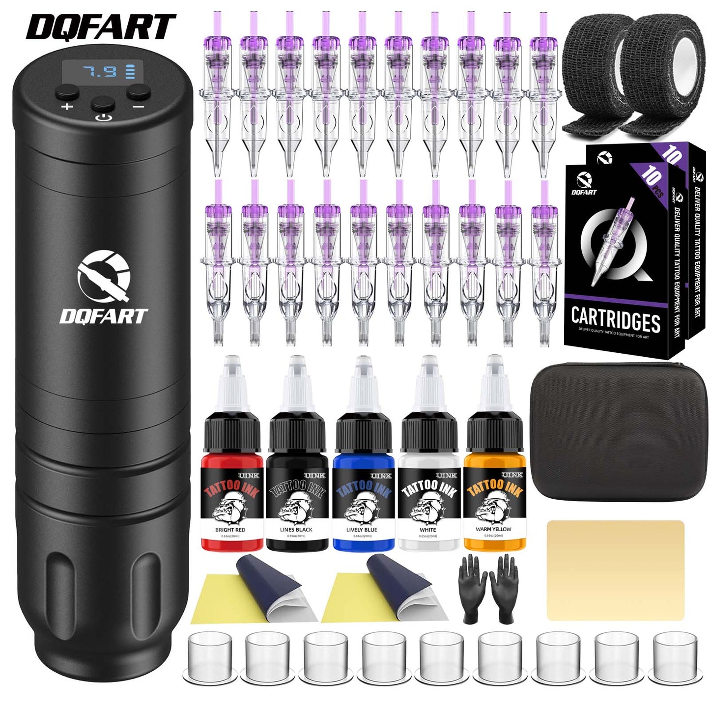 Wireless Tattoo Pen Set Single Battery LED Display with Ink and Tattoo Needle Cartridge