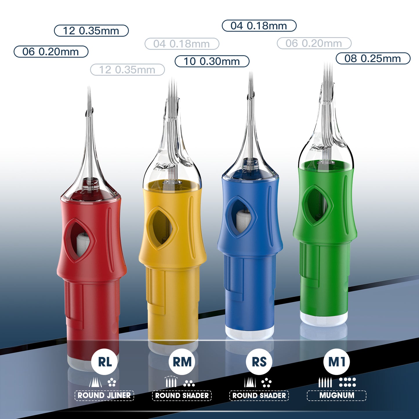 Disposable Colored Tattoo Needles RL RM RS M1 - Professional Tattoo Needles, Disposable Sterile Tattoo Needles