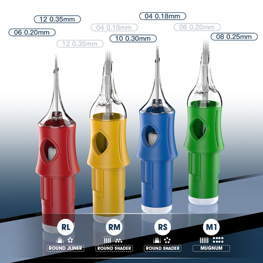 Disposable Colored Tattoo Needles RL RM RS M1 - Professional Tattoo Needles, Disposable Sterile Tattoo Needles