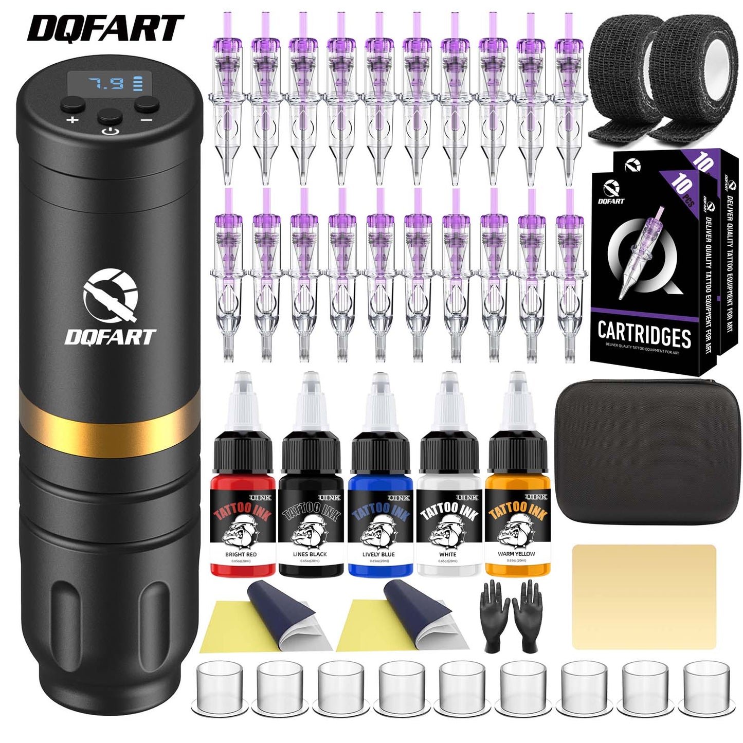 Wireless Tattoo Pen Set Single Battery LED Display with Ink and Tattoo Needle Cartridge