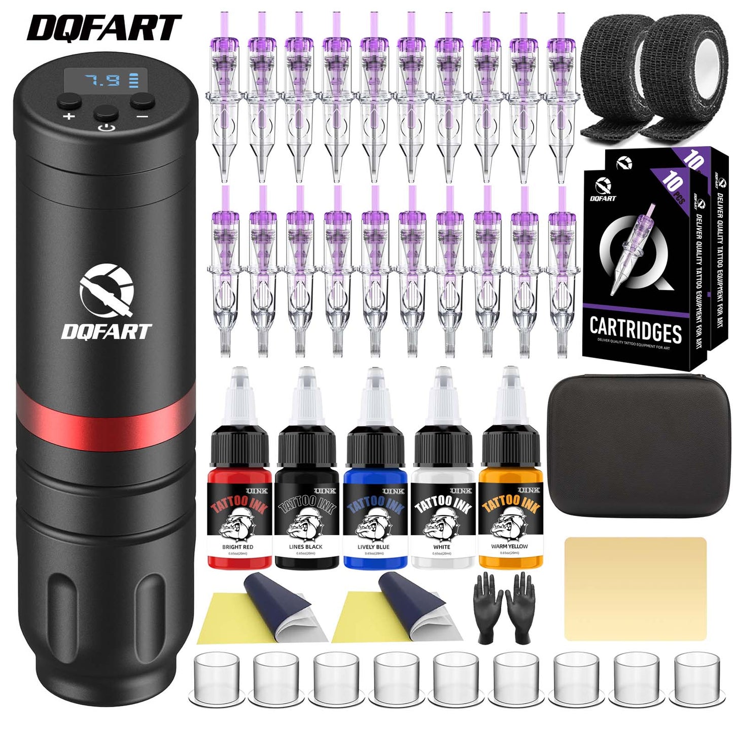Wireless Tattoo Pen Set Single Battery LED Display with Ink and Tattoo Needle Cartridge